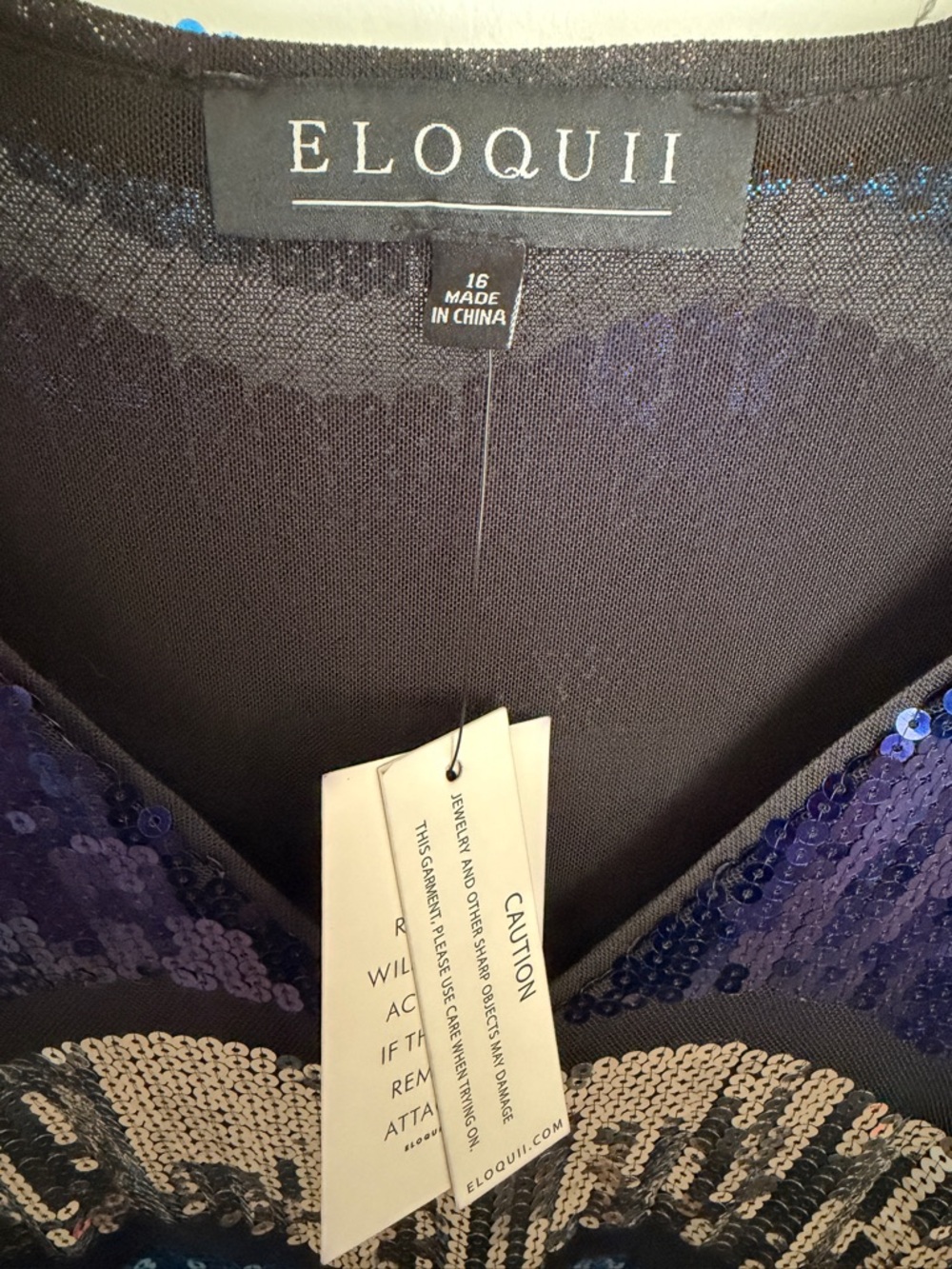 Eloquii Blue and Silver Sequin V-Neck Midi with Black Satin Tie NWT - Picture 3 of 4